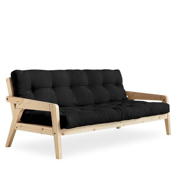 Canapé convertible futon GRAB pin naturel coloris gris foncé couchage 130 cm.