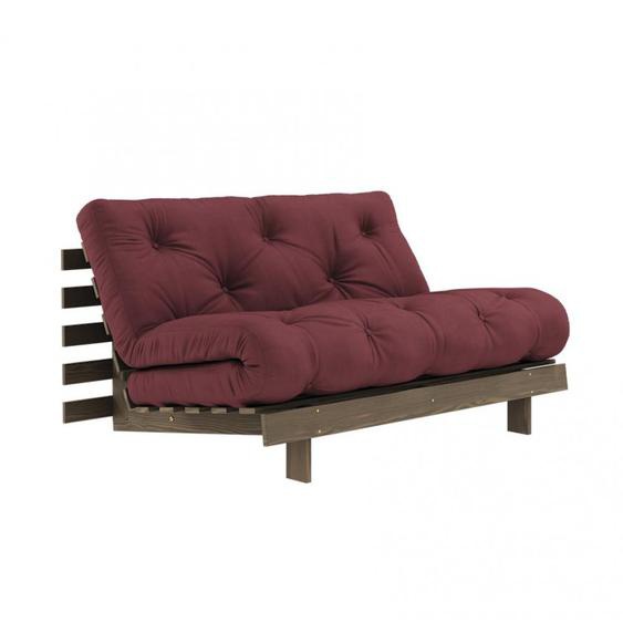 Canapé convertible futon ROOTS pin carob brown coloris bordeaux couchage 140x200 cm