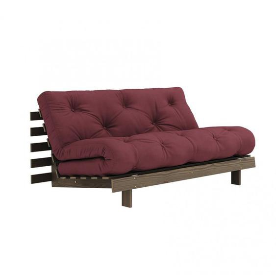 Canapé convertible futon ROOTS pin carob brown coloris bordeaux couchage 160*200 cm