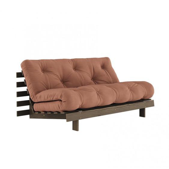 Canapé convertible futon ROOTS pin carob brown matelas clay brown couchage 160x200 cm
