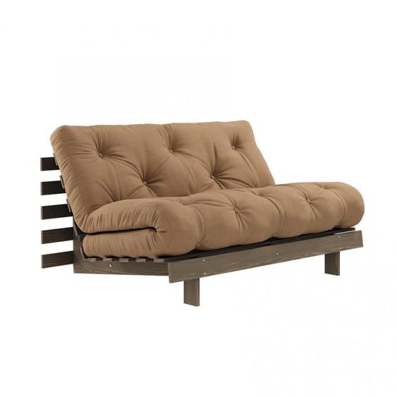 Canapé convertible futon ROOTS pin carob brown matelas mocca couchage 140*200 cm