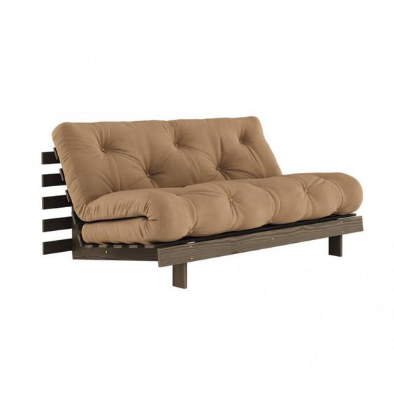 Canapé convertible futon ROOTS pin carob brown matelas mocca couchage 160*200 cm