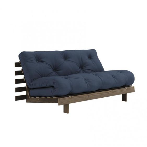 Canapé convertible futon ROOTS pin carob brown matelas navy blue couchage 160*200 cm