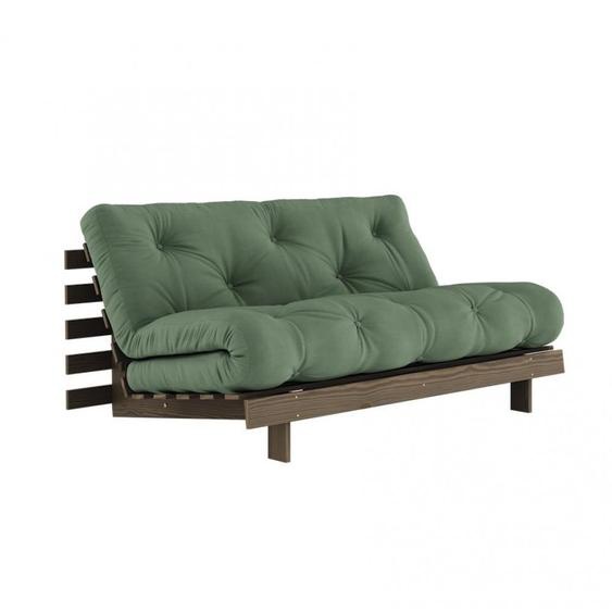 Canapé convertible futon ROOTS pin carob brown matelas olive green couchage 160*200 cm