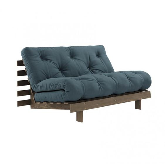Canapé convertible futon ROOTS pin carob brown matelas petrol blue couchage 140*200 cm