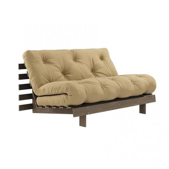 Canapé convertible futon ROOTS pin carob brown matelas wheat beige couchage 140*200 cm