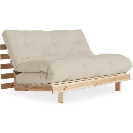 Canapé convertible futon ROOTS pin naturel coloris beige couchage 140*200 cm. beige Tissu Inside75