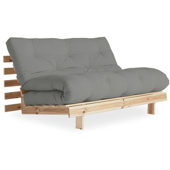 Canapé convertible futon ROOTS pin naturel coloris gray couchage 140x200 cm.