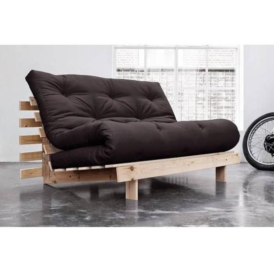 Canapé convertible futon ROOTS pin naturel coloris gris foncé couchage 140*200 cm. gris Tissu Inside75