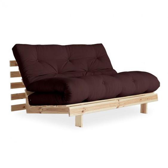 Canapé convertible futon ROOTS pin naturel coloris marron couchage 160*200 cm