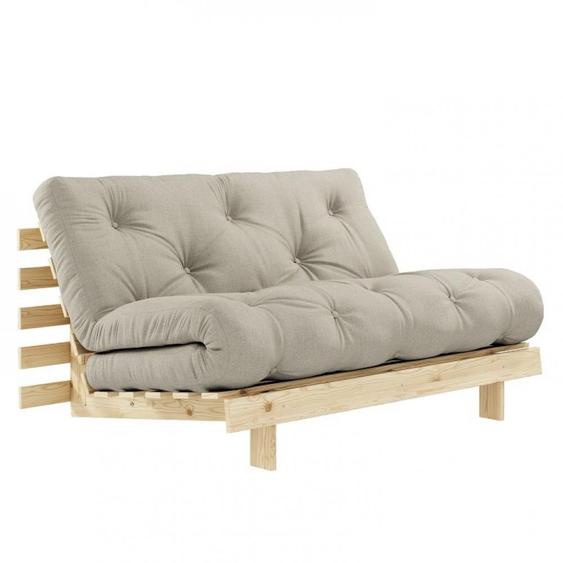 Canapé convertible futon ROOTS pin naturel tissu Lin couchage 160*200 cm