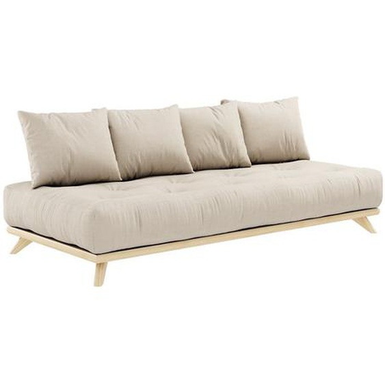 Canapé convertible futon SENZA pin naturel coloris beige couchage 90 cm.