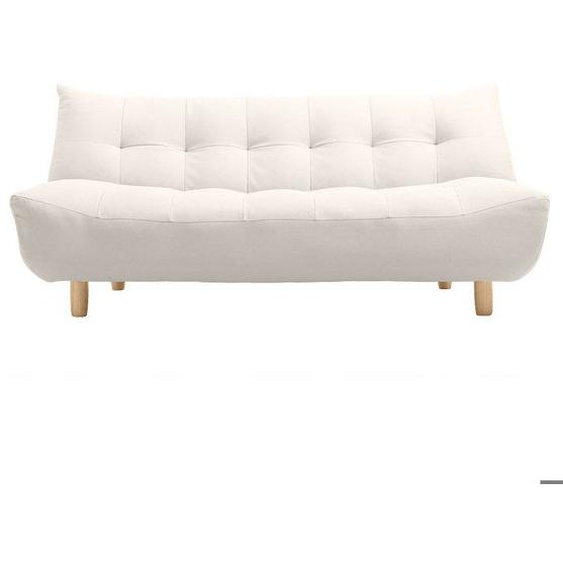 Canapé convertible scandinave 3 places en tissu beige et bois clair YUMI