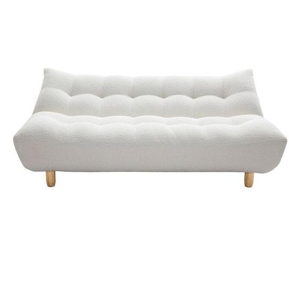 Canapé convertible scandinave 3 places en tissu effet laine bouclée blanc et bois clair YUMI