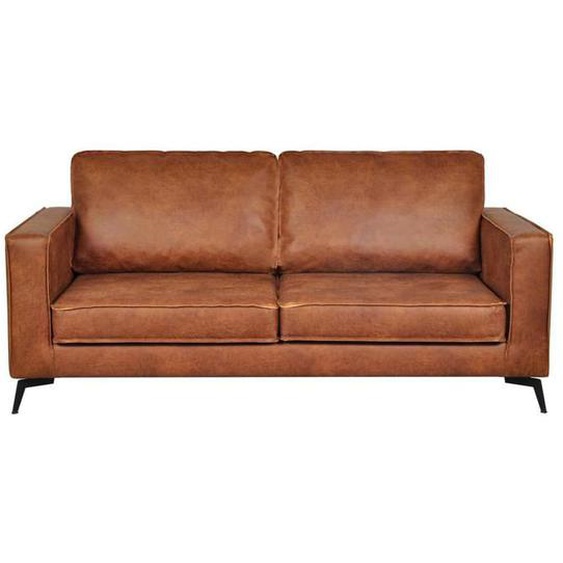 Canapé vintage 3 places cuir marron cognac aspect vieilli et métal noir SONNY