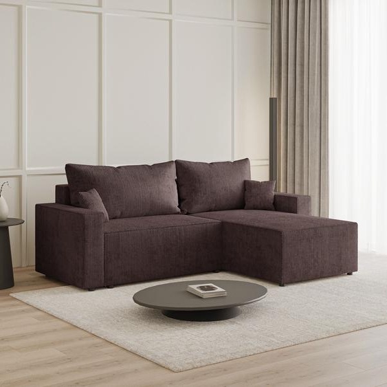 Canapé dangle 250 cm Lugo avec coffre de lit - droite, Canapé dangle, Canapé-lit - Tissu velours côtelé Marron (LincolnD 29)