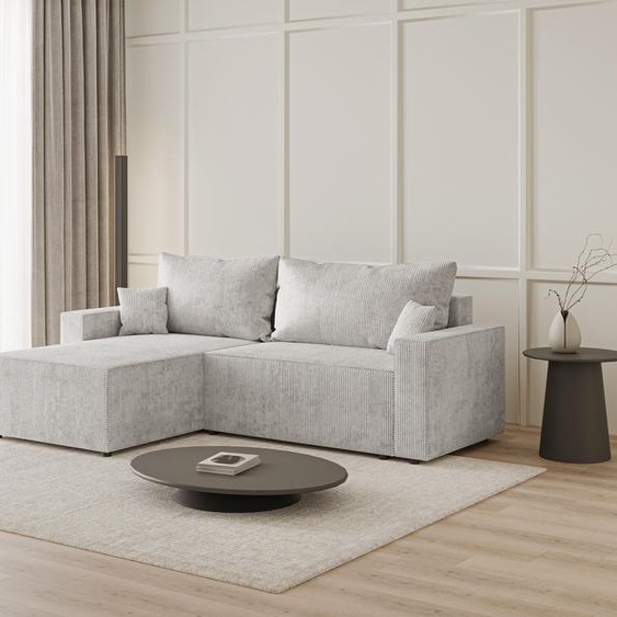 Canapé dangle 250 cm Lugo avec coffre - gauche, Canapé dangle, Canapé-lit - Tissu velours côtelé Gris clair (LincolnD 84)
