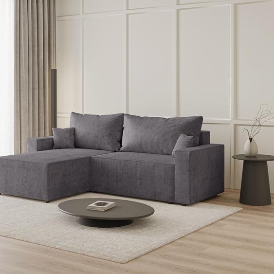 Canapé dangle 250 cm Lugo avec coffre - gauche, Canapé dangle, Canapé-lit - Tissu velours côtelé Gris foncé (LincolnD 96)