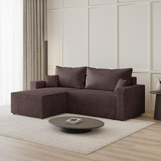 Canapé dangle 250 cm Lugo avec coffre - gauche, Canapé dangle, Canapé-lit - Tissu velours côtelé Marron (LincolnD 29)