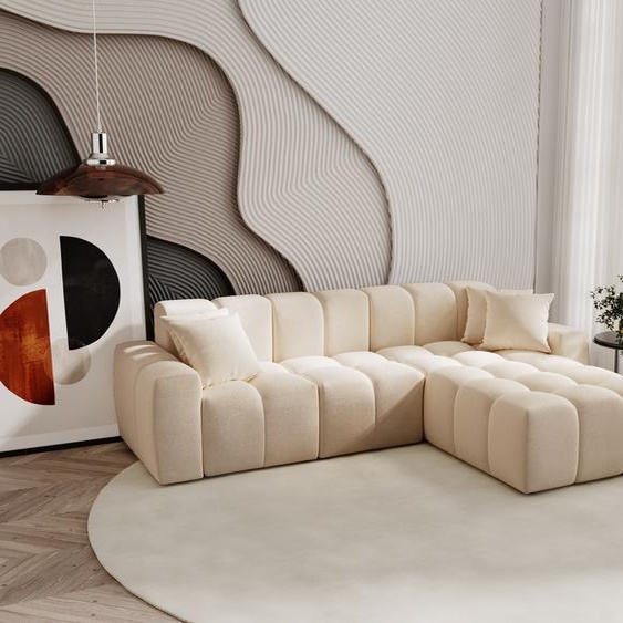 Canapé dangle 265 cm Napoli - Canapé dangle avec tissu premium, Canapé design, Canapé dangle en L, droite (Beige - Komodo 11)