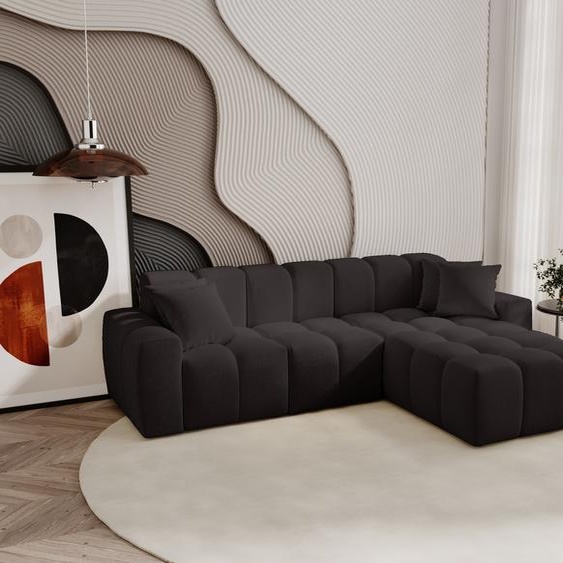 Canapé dangle 265 cm Napoli - Canapé dangle avec tissu premium, Canapé design, Canapé dangle en L, droite (Noir - Komodo 23)