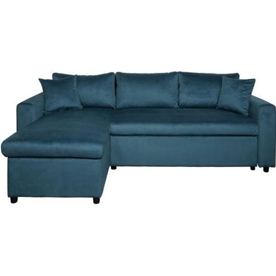 Canapé dangle 3 places MARIA réversible et convertible avec coffre en velours - Bleu - L227 x P146 x H81cm - LOUNGITUDE