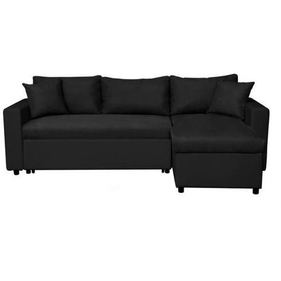 Canapé dangle 4 places Convertible et Réversible MARIA avec Coffre en simili/microfibre - Noir - L227 x P146 x H81cm - LOUNGITUDE