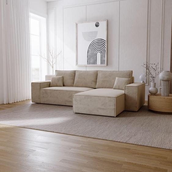Canapé dangle avec fonction sommeil Bergamo L - Canapé 275 cm avec coffre de lit - droite, Canapé dangle en L, Canapé-lit Beige (Amor Velvet 4304)