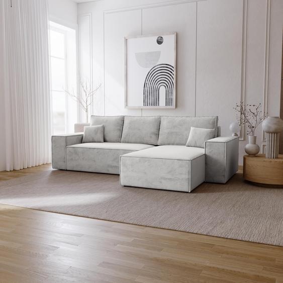 Canapé dangle avec fonction sommeil Bergamo L - Canapé 275 cm avec coffre de lit - droite, Canapé dangle en L, Canapé-lit Gris clair (Amor Velvet 4318)