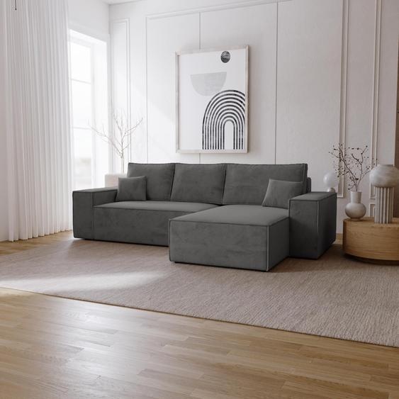 Canapé dangle avec fonction sommeil Bergamo L - Canapé 275 cm avec coffre de lit - droite, Canapé dangle en L, Canapé-lit Gris foncé (Amor Velvet 4321)