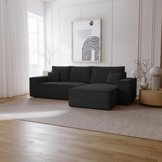 Canapé dangle avec fonction sommeil Bergamo L - Canapé 275 cm avec coffre de lit - droite, Canapé dangle en L, Canapé-lit Noir (Amor Velvet 4322)