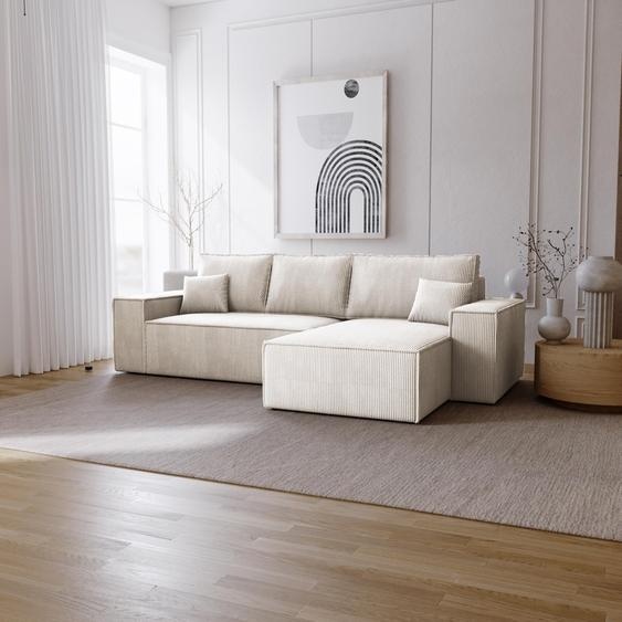 Canapé dangle avec fonction sommeil Bergamo L - Canapé 275 cm avec coffre de lit - droite, Canapé dangle en L, Canapé-lit, Tissu velours côtelé Beige (Poso 105)