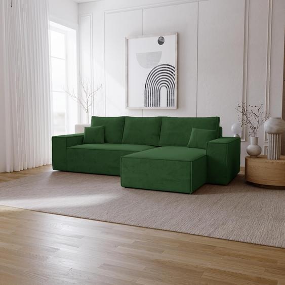 Canapé dangle avec fonction sommeil Bergamo L - Canapé 275 cm avec coffre de lit - droite, Canapé dangle en L, Canapé-lit Vert (Amor Velvet 4311)