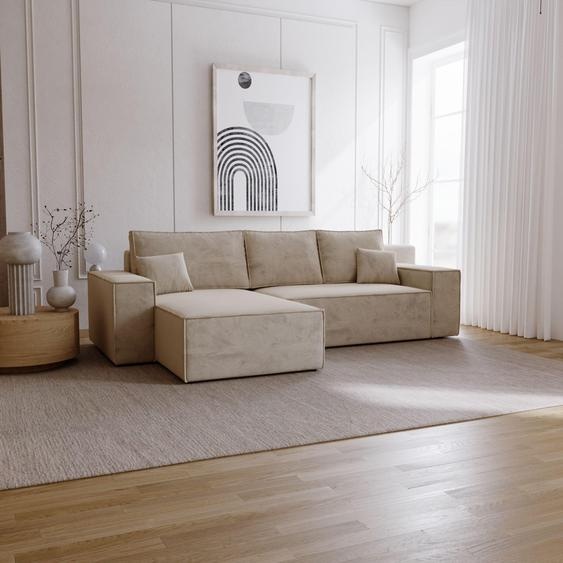 Canapé dangle avec fonction sommeil Bergamo L - Canapé 275 cm avec coffre de lit - gauche, Canapé dangle en L, Canapé-lit Beige (Amor Velvet 4304)
