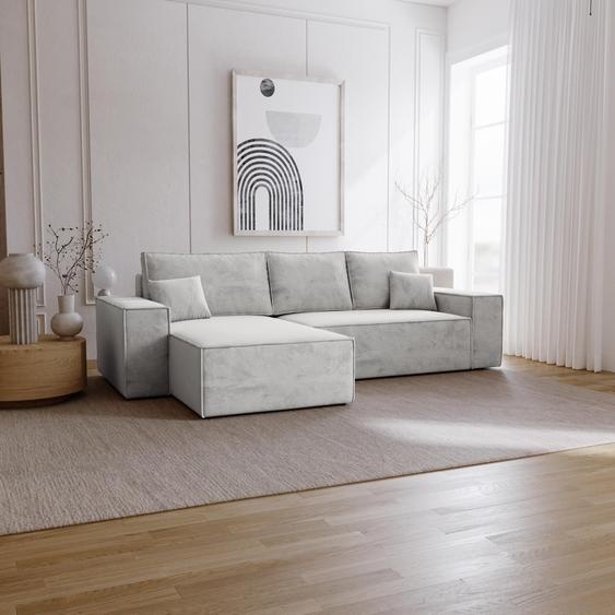 Canapé dangle avec fonction sommeil Bergamo L - Canapé 275 cm avec coffre de lit - gauche, Canapé dangle en L, Canapé-lit Gris clair (Amor Velvet 4318)