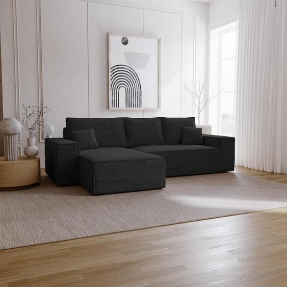 Canapé dangle avec fonction sommeil Bergamo L - Canapé 275 cm avec coffre de lit - gauche, Canapé dangle en L, Canapé-lit Noir (Amor Velvet 4322)