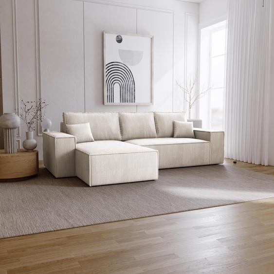 Canapé dangle avec fonction sommeil Bergamo L - Canapé 275 cm avec coffre de lit - gauche, Canapé dangle en L, Canapé-lit, Tissu velours côtelé Beige (Poso 105)