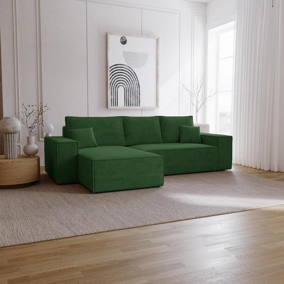 Canapé dangle avec fonction sommeil Bergamo L - Canapé 275 cm avec coffre de lit - gauche, Canapé dangle en L, Canapé-lit Vert (Amor Velvet 4311)