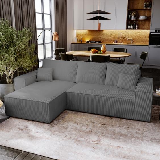 Canapé dangle avec fonction sommeil Majorka L - Canapé 280 cm avec coffre de lit, Canapé dangle en L, Canapé-lit Ensemble - Gris foncé & Poso 60