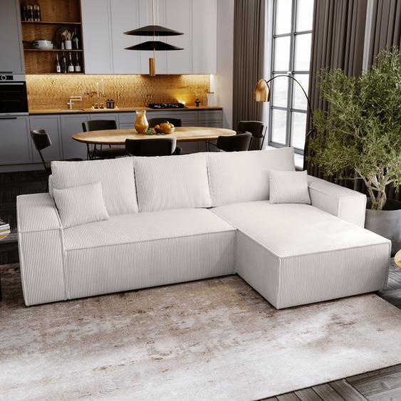 Canapé dangle avec fonction sommeil Majorka L - Canapé 280 cm avec coffre de lit, Canapé dangle en L, Canapé-lit ensemble, livraison rapide & beige - Poso 100