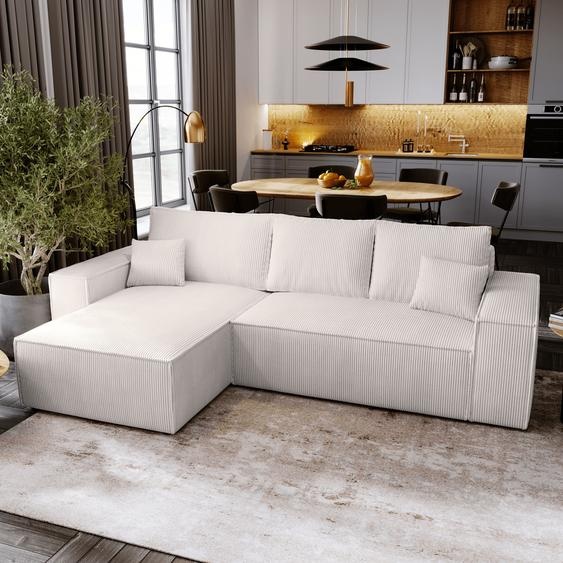 Canapé dangle avec fonction sommeil Majorka L - Canapé 280 cm avec coffre de lit, Canapé dangle en L, Canapé-lit ensemble, livraison rapide & beige - Poso 100