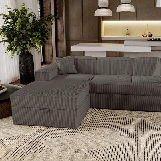 Canapé dangle avec fonction sommeil Santorini - Canapé 250 cm avec coffre de lit, Canapé dangle en L, Canapé-lit Ensemble de salon - Gauche - Marron & Poso 04