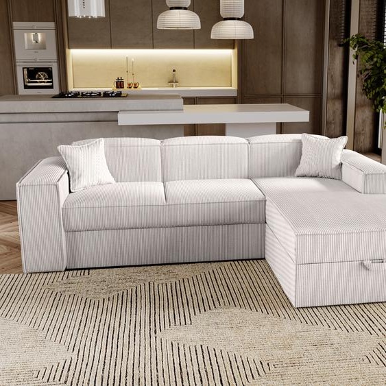 Canapé dangle avec fonction sommeil Santorini - Canapé 250 cm avec coffre de lit, Canapé dangle en L, Canapé-lit Ensemble - droite - Beige & Poso 100