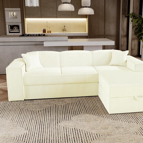 Canapé dangle avec fonction sommeil Santorini - Canapé 250 cm avec coffre de lit, Canapé dangle en L, Canapé-lit Ensemble - droite - Crème & Poso 38