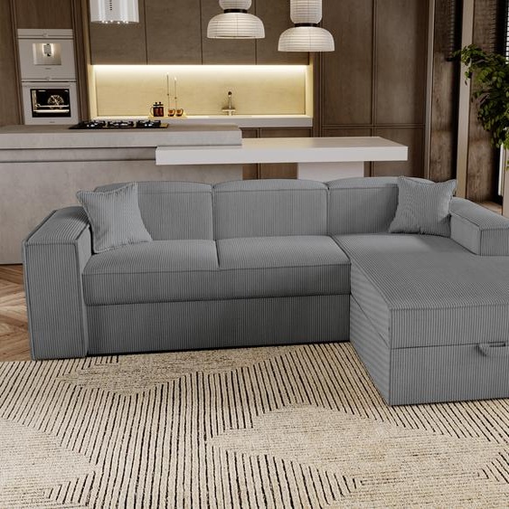 Canapé dangle avec fonction sommeil Santorini - Canapé 250 cm avec coffre de lit, Canapé dangle en L, Canapé-lit Ensemble - droite - Gris foncé & Poso 60