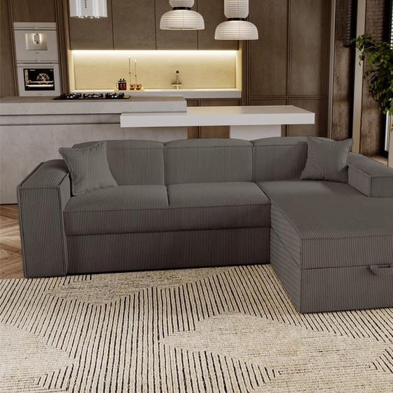 Canapé dangle avec fonction sommeil Santorini - Canapé 250 cm avec coffre de lit, Canapé dangle en L, Canapé-lit Ensemble - droite - Marron & Poso 04