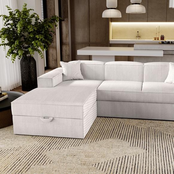 Canapé dangle avec fonction sommeil Santorini - Canapé 250 cm avec coffre de lit, Canapé dangle en L, Canapé-lit Salon - Gauche - Beige & Poso 100