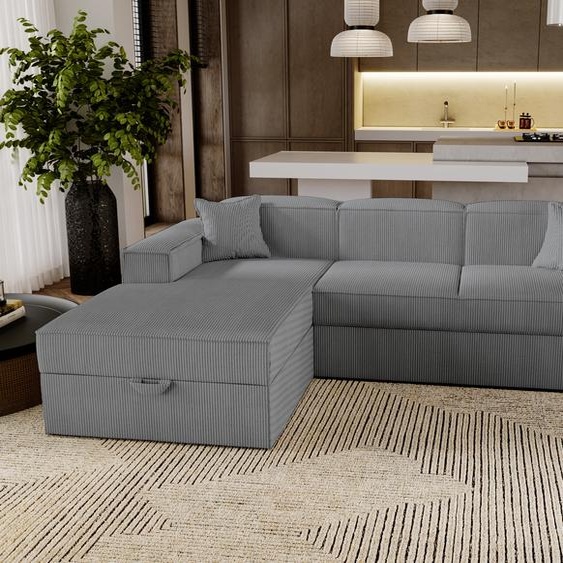 Canapé dangle avec fonction sommeil Santorini - Canapé 250 cm avec coffre de lit, Canapé dangle en L, Canapé-lit Salon - Gauche - Gris foncé & Poso 60