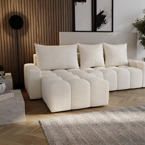 Canapé dangle avec fonction sommeil Wilson Boucle - Canapé dangle 255 cm, Canapé avec coffre de lit - Gauche, Crème (Anthology 1)