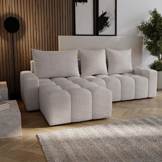 Canapé dangle avec fonction sommeil Wilson Boucle - Canapé dangle 255 cm, Canapé avec coffre de lit - Gauche, Gris clair (Anthology 15)